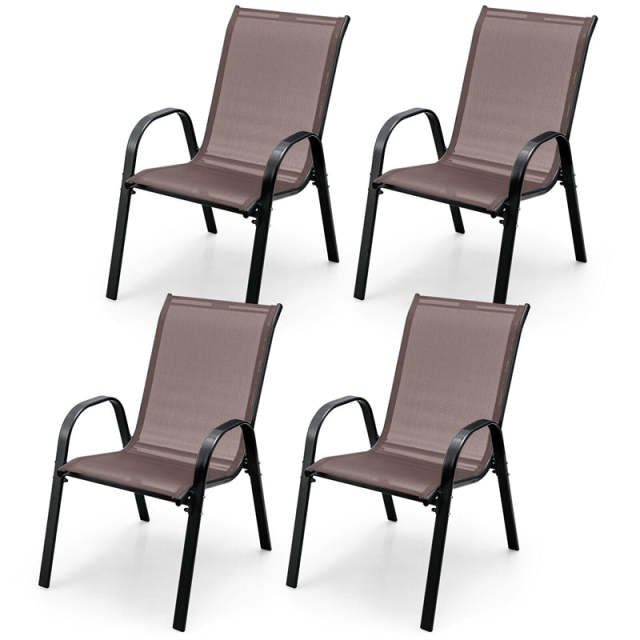4-Pack Stackable Patio Dining Chairs, All-Weather Heavy Duty Steel Frame Outdoor Chairs with Armrests, 330LBS Capacity for Poolside Backyard