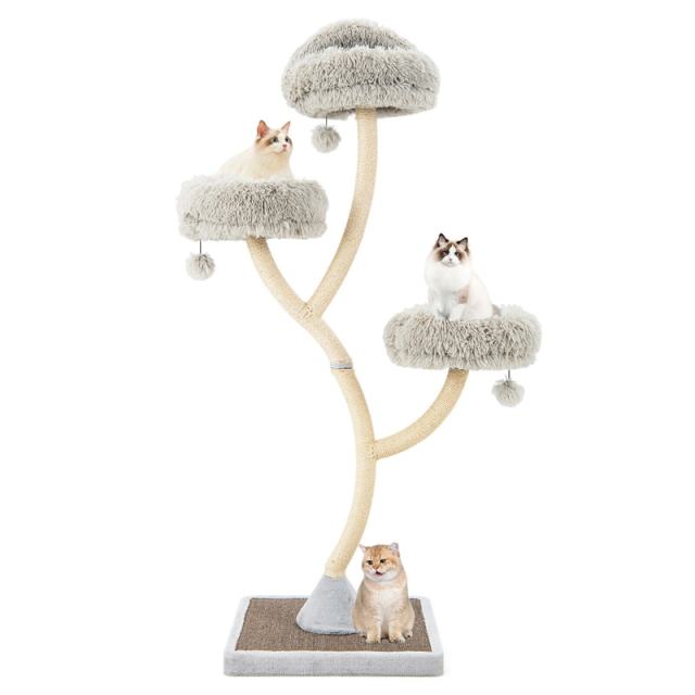70" Tall Cat Tree, Multi-Level Cat Tower with 3 Cozy Perches, Scratching Posts, Board & Jingling Balls, Modern Cat Tree for Indoor Large Cats