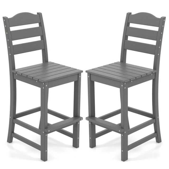 Outdoor HDPE Bar Stools Set of 2, 30" Tall All-Weather Patio Bar Chairs with Backrest & Footrest for Garden, Backyard, Easy Maintenance