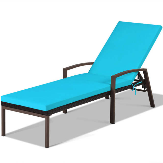 Patio Rattan Lounge Chair with Cushion, Armrest, Adjustable Backrest, Wicker Outdoor Chaise Lounge Sun Lounger for Garden, Balcony, Poolside