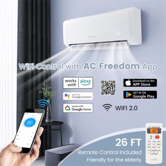 24K BTU 21 SEER2 Mini Split Air Conditioner with Heat Pump, Alexa & Google Home, Energy Star Certified 208-230V Inverter Split AC Unit Cools 1500Sq.Ft