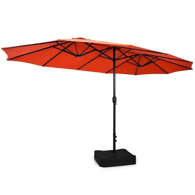 15FT Double-Sided Patio Umbrella with Base, Crank Handle & Air Vent, Extra Large Outdoor Market Umbrella for Poolside, Garden, Backyard