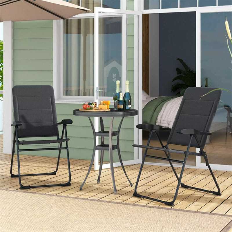 Set of 2 Folding Patio Chairs with 7-Position Adjustable Backrest, Padded Outdoor Reclining Chairs for Backyard Garden Deck, 300 lbs Capacity