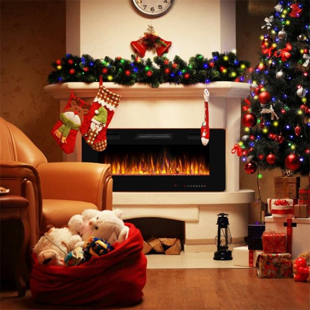 42" Recessed Electric Fireplace Insert, Ultra-Thin In-Wall & Wall-Mounted Heater 750/1500W with Adjustable Flame Color, Remote Control, Touch Screen
