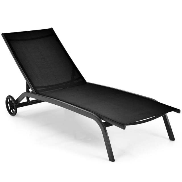 Outdoor Chaise Lounge Chair with 6-Position Adjustable Backrest & Wheels, Quick-Drying Fabric Patio Reclining Sun Lounger for Poolside, Backyard