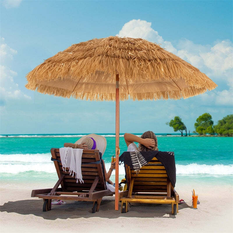 6.5FT Thatched Tiki Patio Umbrella, Hawaiian Style Outdoor PE Grass Umbrella with 8-Rib Tilt Mechanism for Beach, Garden, Poolside, Tropical Oasis