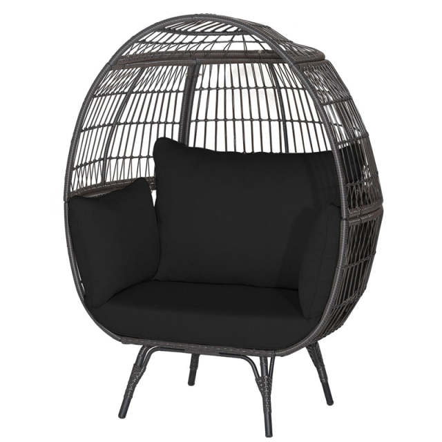 Oversized Wicker Egg Chair, Indoor/Outdoor PE Rattan Basket Lounge Chair with 4 Cushions, Steel Frame, 450LBS Capacity for Patio, Backyard