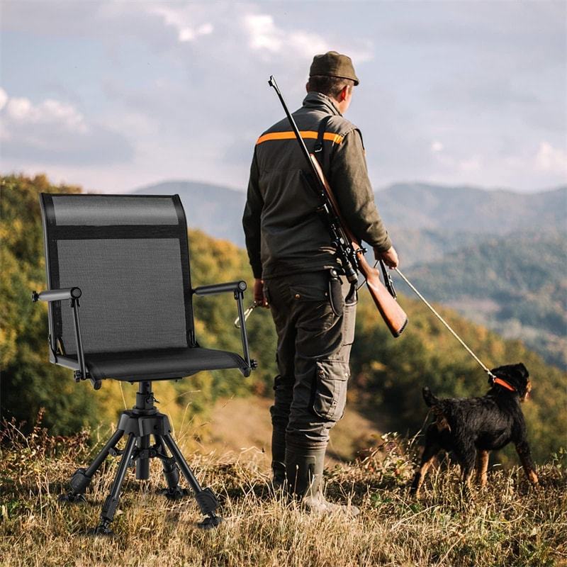 360° Swivel Hunting Blind Chair, Height Adjustable Folding Hunting Chair with 4 Adjustable Legs & Armrests, All-Terrain Feet, 330LBS Capacity