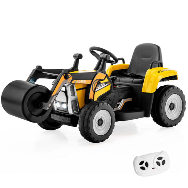 Kids Ride On Road Roller Car 12V Battery Electric Tractor with Remote Control & Adjustable Drum Roller, Ride On Construction Vehicle for Kids