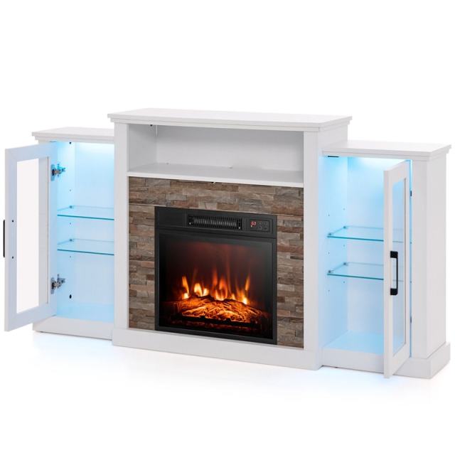59" Fireplace TV Stand for TVs up to 65", Entertainment Center with LED Lights, 18" Electric Fireplace, Remote & APP Control, Glass Shelves