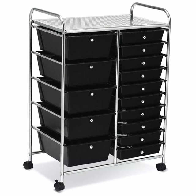 15-Drawer Rolling Storage Cart, Art &  Craft Organizer with Wheels & Removable Drawers for Tools, Scrapbook Paper, Home Office School
