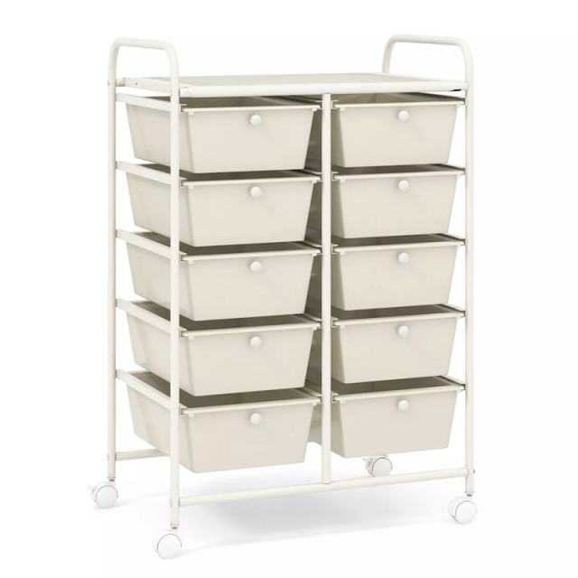 10 Drawer Rolling Cart, Storage Cart Organizer with Wheels, Mobile Utility Cart for Classroom, Office, Home, Craft, Art, Paper, Salon