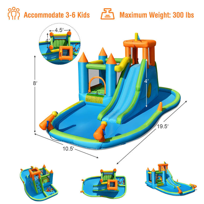 Inflatable Water Slide, 8-in-1 Kids Bounce House Water Park with Slide, Splash Pool, Ball Pit, Hide & Seek Cave for Indoor/Outdoor Backyard Party Fun