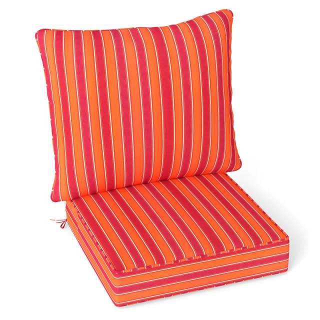 Deep Seat & Back Cushion Set with Rope Ties, Waterproof 6" Thick Indoor/Outdoor Chair Pads for Patio Furniture & Poolside