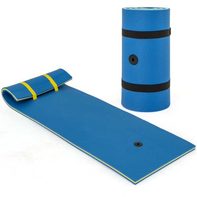 83"x26" Floating Water Pad, 3-Layer Tear-Resistant XPE Foam Water Mat with Rolling Pillow for Pool/Lake/Ocean, Adults & Family Use