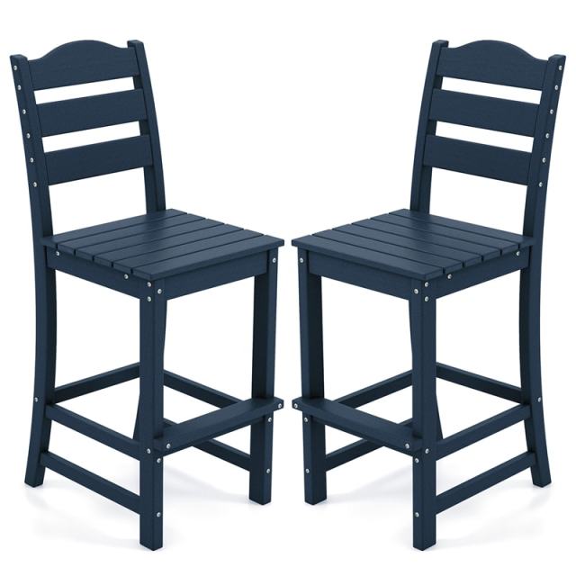 Outdoor HDPE Bar Stools Set of 2, 30" Tall All-Weather Patio Bar Chairs with Backrest & Footrest for Garden, Backyard, Easy Maintenance