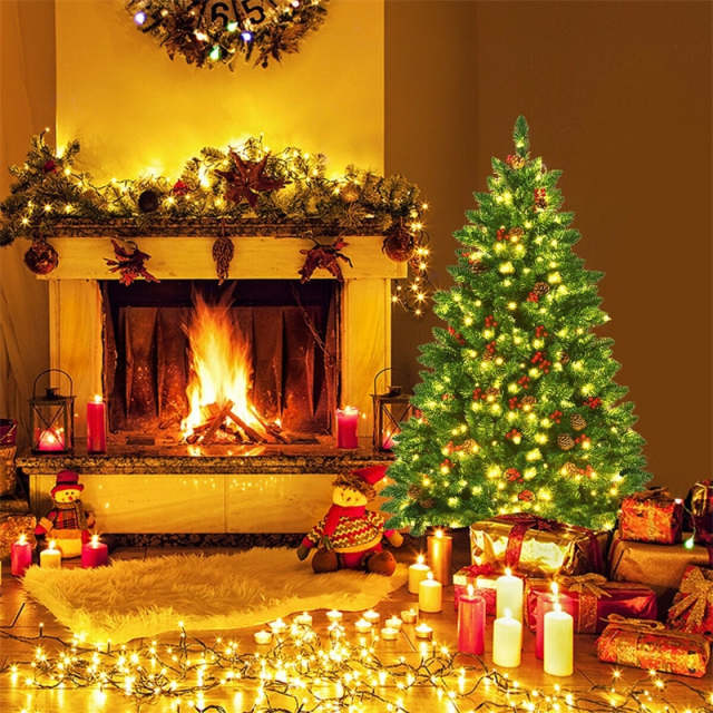 4.5FT Pre-Lit Christmas Tree Hinged Artificial Xmas Tree with 300 LED Lights & Metal Stand