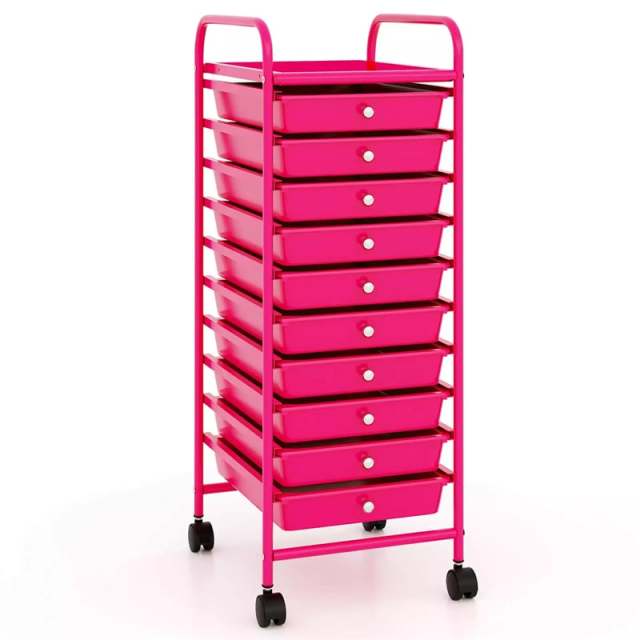 10-Drawer Rolling Storage Cart, Utility Cart with Drawers & Lockable Wheels, Mobile Art Craft Drawer Cart for Home Office, School
