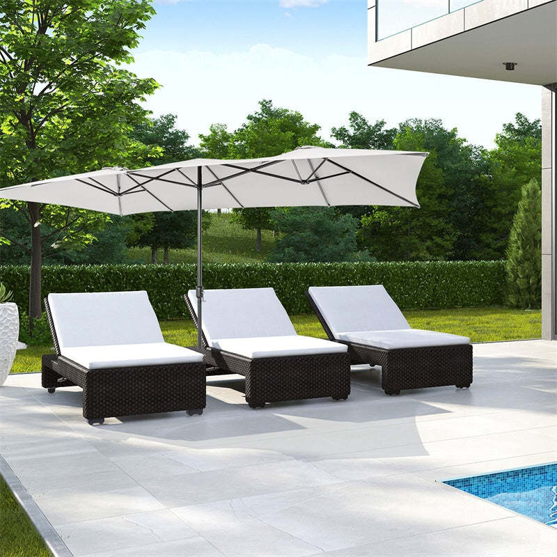 15FT Double-Sided Patio Umbrella with Crank Handle, Vented Top, 10-Rib Metal Frame, Large Twin Market Umbrella for Poolside, Deck, Lawn, Garden