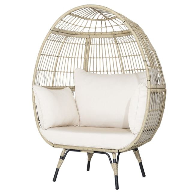 Oversized Wicker Egg Chair, Indoor/Outdoor PE Rattan Basket Lounge Chair with 4 Cushions, Steel Frame, 450LBS Capacity for Patio, Backyard