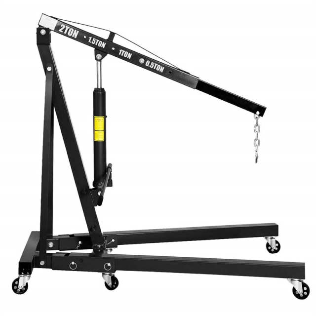 2 Ton Folding Engine Hoist, Heavy Duty Hydraulic Shop Crane with 6 Wheels, Adjustable Load Arm & 4400 LBS Capacity for Garage, Workshop