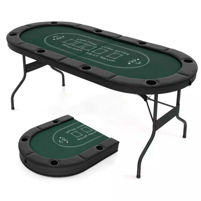72" Foldable Poker Table, 8-Player Texas Holdem Card Table with Cup Holders, Casino Grade Felt, Portable Oval Blackjack Table for Home Game Room