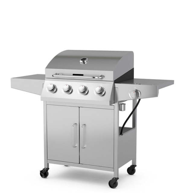 50,000 BTU 5-Burner Propane Gas Grill with Side Burner, 2 Prep Tables & 4 Wheels, Heavy-Duty Stainless Steel BBQ Grill for Backyard, Outdoor Cooking