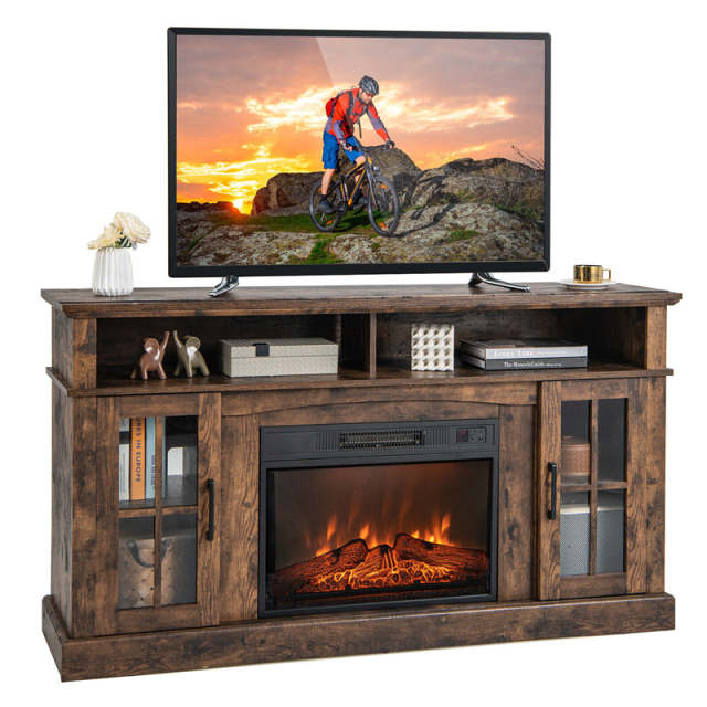 Electric Fireplace TV Stand for TVs Up to 65", 1400W Heater Insert with Remote Control, 3-Level Flame, Overheat Protection, Adjustable Shelves