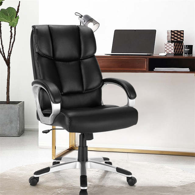 Big & Tall Executive Office Chair, 350lbs Capacity, High-Back Leather Desk Chair Adjustable Swivel Chair with Soft Armrests & Lumbar Support