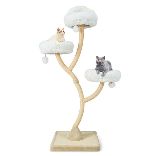 70" Tall Cat Tree, Multi-Level Cat Tower with 3 Cozy Perches, Scratching Posts, Board & Jingling Balls, Modern Cat Tree for Indoor Large Cats