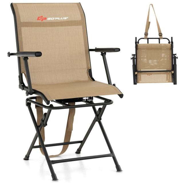 360° Swivel Hunting Blind Chair, Portable Folding Hunting Chair with Armrest, Mesh Back & Carrying Strap, Silent Hunting Seat for Dove Camping