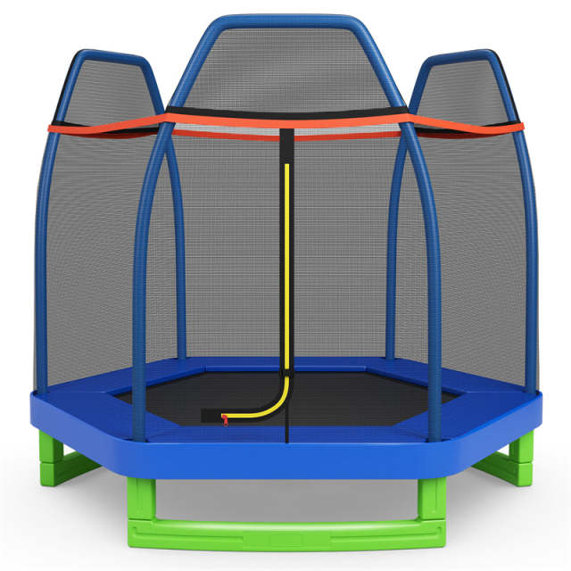 7ft Kids Trampoline Outdoor Indoor Recreational Bounce Jumper with Safety Enclosure Net Combo