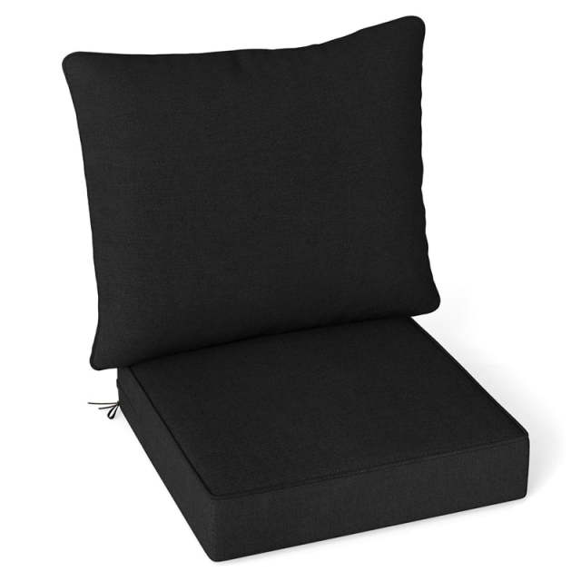 Deep Seat & Back Cushion Set with Rope Ties, Waterproof 6" Thick Indoor/Outdoor Chair Pads for Patio Furniture & Poolside