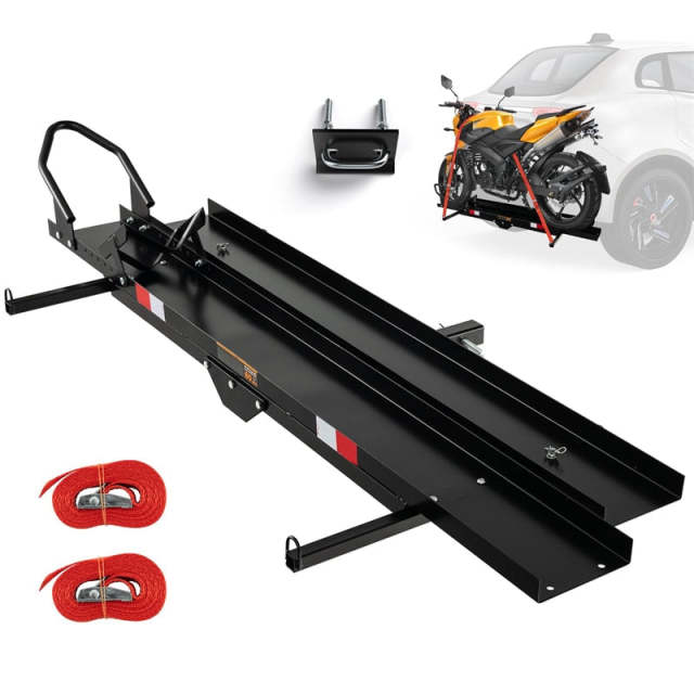 Motorcycle Hitch Carrier, 600LBS Heavy Duty Steel Hitch Bike Rack with Loading Ramp, Ratchet Straps & Wheel Chock for Dirt Bikes, Cars, Trucks, SUVs