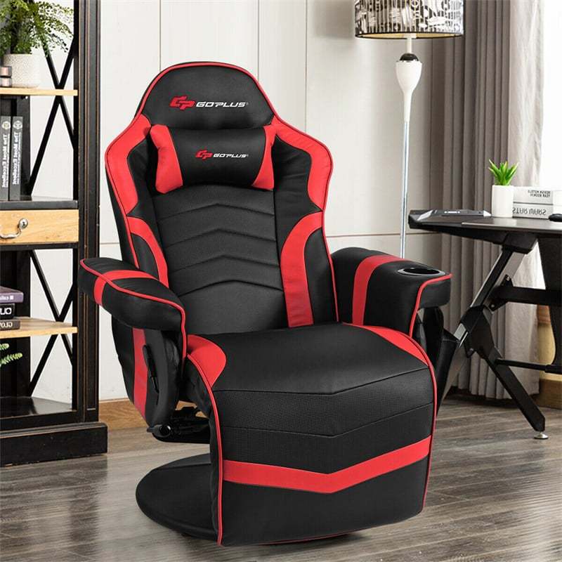 Gaming Recliner Massage Gaming Chair with Adjustable Backrest & Footrest, Ergonomic High Back PU Leather Computer Office Chair Swivel Game Sofa