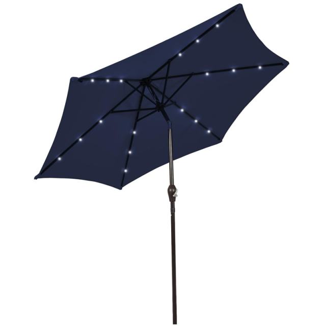 10FT Solar LED Patio Umbrella, Outdoor Steel Market Umbrella with 24 Lights, Crank & Tilt Adjustment for Backyard, Poolside, Garden