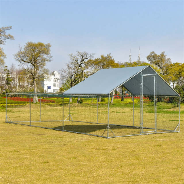 20ft Large Metal Chicken Coop, Galvanized Walk-in Poultry Cage with Weather-Resistant Cover, Rabbit Habitat Hen Run House for Outdoor Farm Use