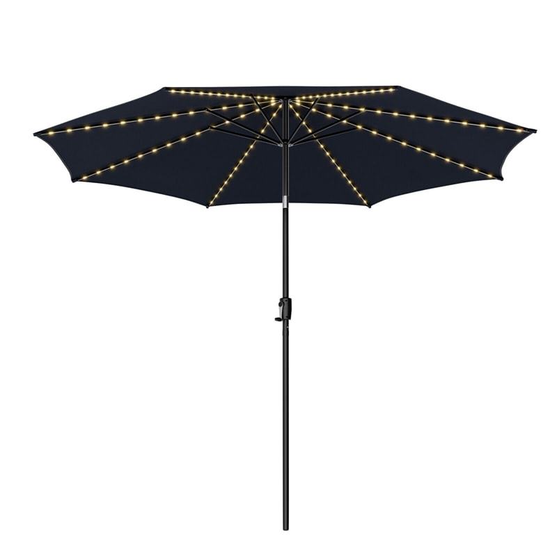 10FT Lighted Patio Umbrella Outdoor Table Market Umbrella with 112 Solar Lights Crank Lifting Handle Tilt System