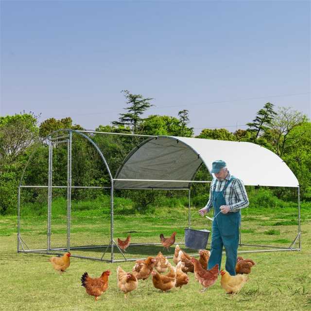 12.5ft Large Metal Chicken Coop, Galvanized Walk-in Poultry Cage with All-Weather PE Cover, Outdoor Rabbit Hutch & Hen Run House for Backyard Farm Use