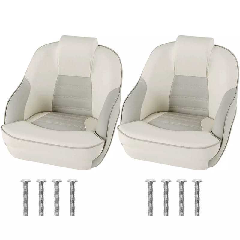 2-Pack Captain Bucket Seats, Waterproof PVC Leather Pontoon Boat Chairs with Thick Padding & Curved Armrests, High Back Boat Captain Chair for Fishing