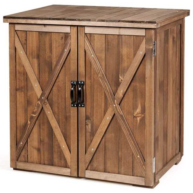 Wood Outdoor Storage Shed 2.5 x 2 FT Compact Fir Wood Tool Shed Patio Storage Box Garden Organizer with Double Doors & Handles