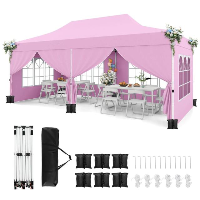 10x20FT Pop Up Canopy with 6 Removable Sidewalls/Windows, 8-Pack Sandbags & Carrying Bag, UPF50+ Sun Protection Tent for Outdoor Wedding Party