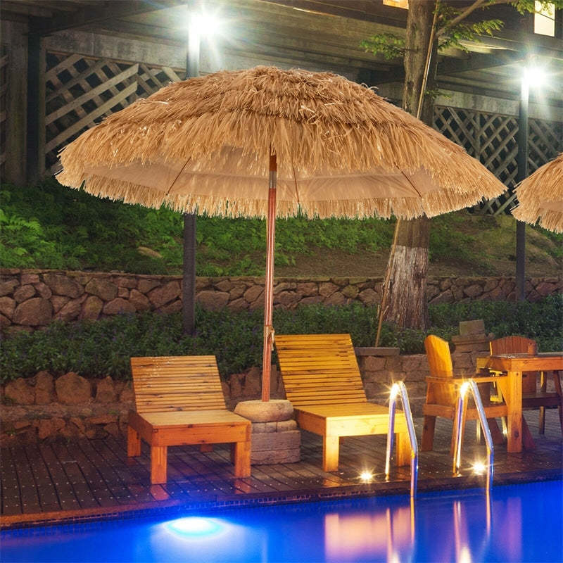6.5FT Thatched Tiki Patio Umbrella, Hawaiian Style Outdoor PE Grass Umbrella with 8-Rib Tilt Mechanism for Beach, Garden, Poolside, Tropical Oasis