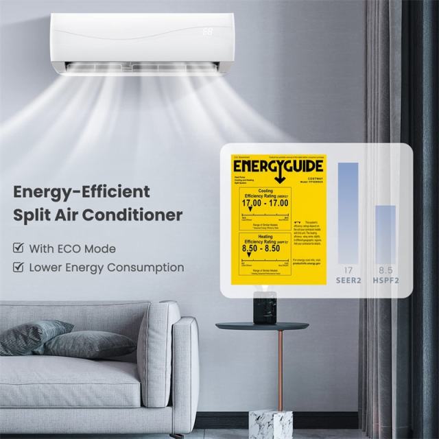 12000BTU Ductless Mini Split Air Conditioner & Heater, 17 SEER2 208-230V Energy Efficient Wall-Mounted Inverter AC Unit w/Heat Pump, Installation Kit