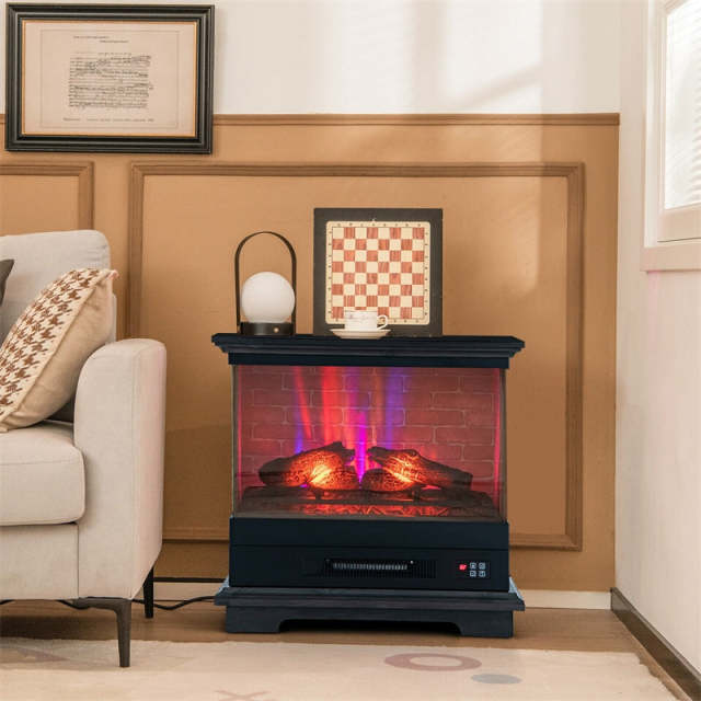27" Electric Fireplace with Mantel, 3-Sided Glass View Freestanding Heater 1400W with 7 Flame Colors, Remote, 6H Timer & Overheat Protection
