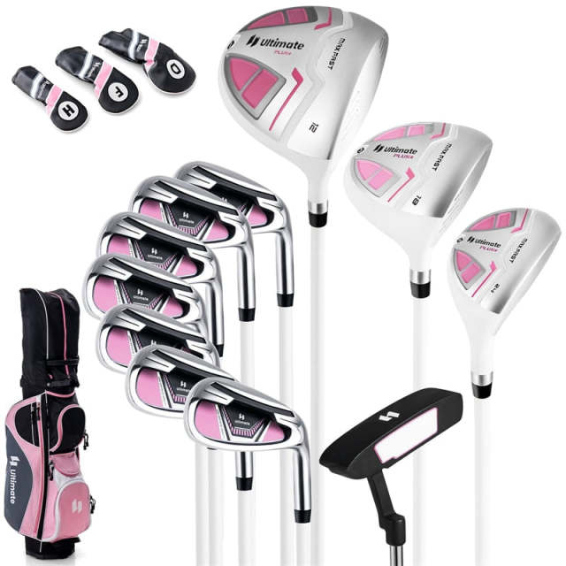 12 Pieces Women’s Complete Golf Club Set Right Hand, Golf Club Package Set with 460CC #1 Driver, Putter, Portable Golf Cart Bag & Rain Hood