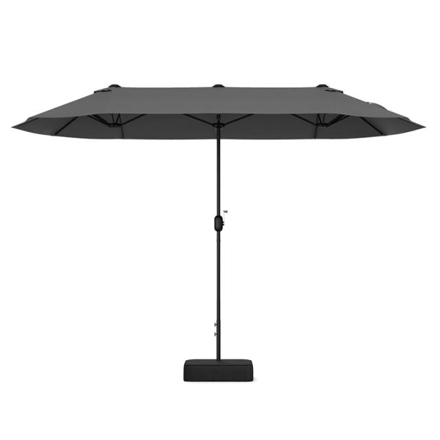 13FT Double-Sided Patio Umbrella, Extra Large Twin Market Umbrella with Base, Crank Handle, Safety Lock, Vented for Poolside, Deck, Backyard