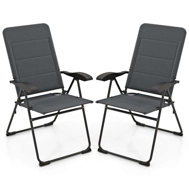 Set of 2 Folding Patio Chairs with 7-Position Adjustable Backrest, Padded Outdoor Reclining Chairs for Backyard Garden Deck, 300 lbs Capacity