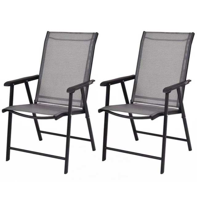 2PCS Patio Folding Dining Chairs Outdoor Sling Chairs Metal Frame Portable Chairs with Armrests for Lawn Garden Deck Camping Beach