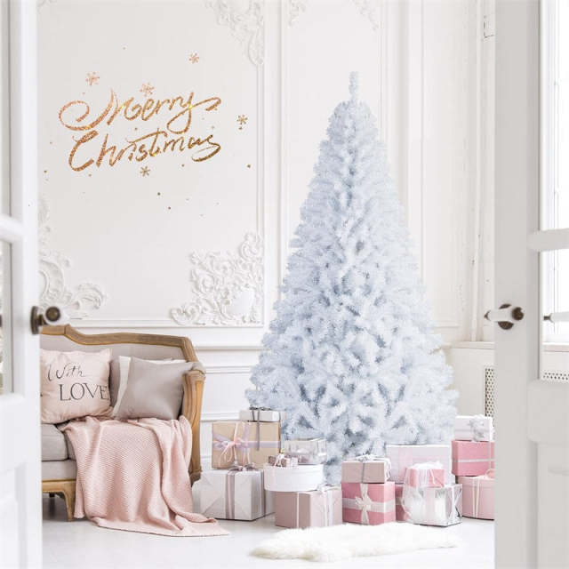 7.5FT Unlit White Artificial Christmas Tree with Metal Stand, 1346 PVC Branch Tips, Premium Hinged Spruce Xmas Full Tree for Indoor Holiday Decor